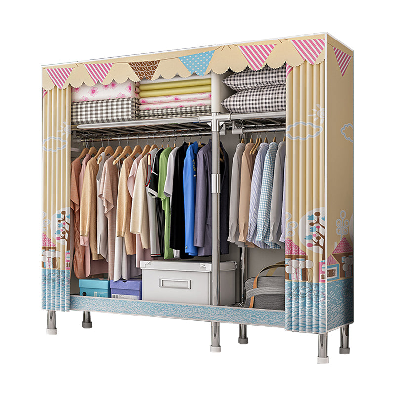 Contemporary Wardrobe Armoire with Shelves Steel Wardrobe Closet for Bedroom