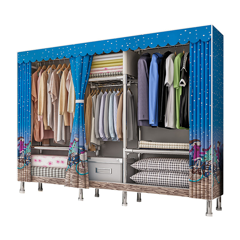 Contemporary Wardrobe Armoire with Shelves Steel Wardrobe Closet for Bedroom