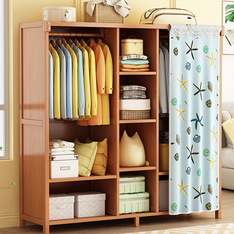 Modern Solid Wood Wardrobe for Home Brown Cabinet with Shelves