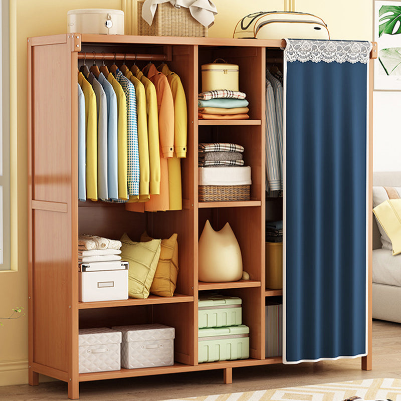 Modern Solid Wood Wardrobe for Home Brown Cabinet with Shelves