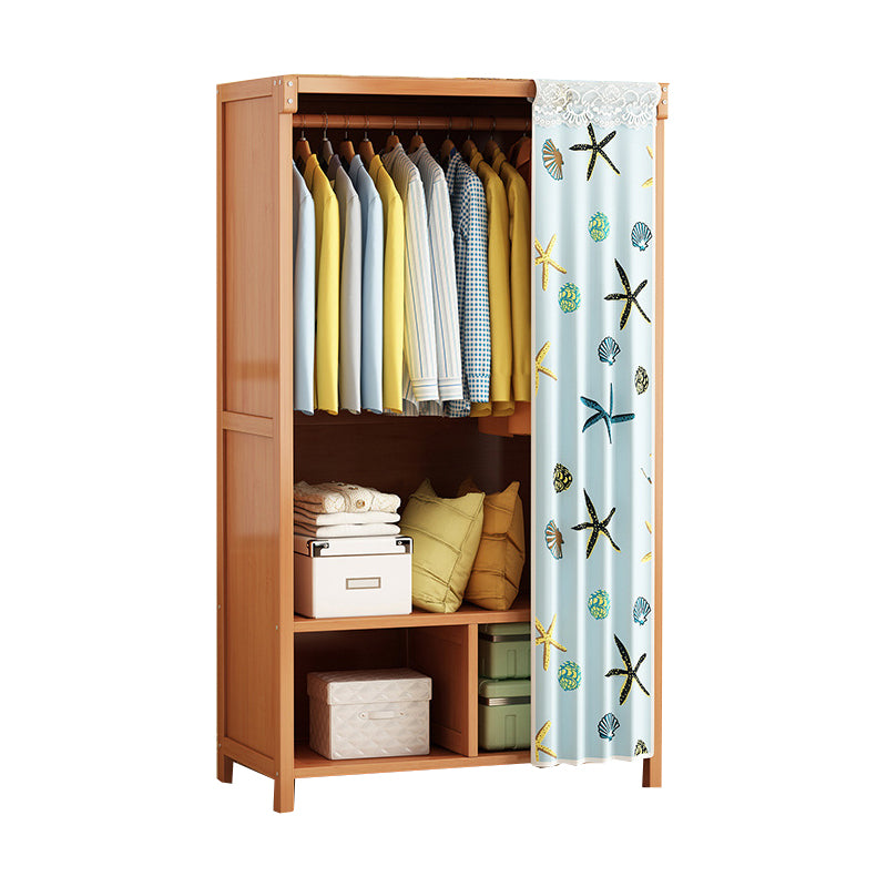 Modern Solid Wood Wardrobe for Home Brown Cabinet with Shelves