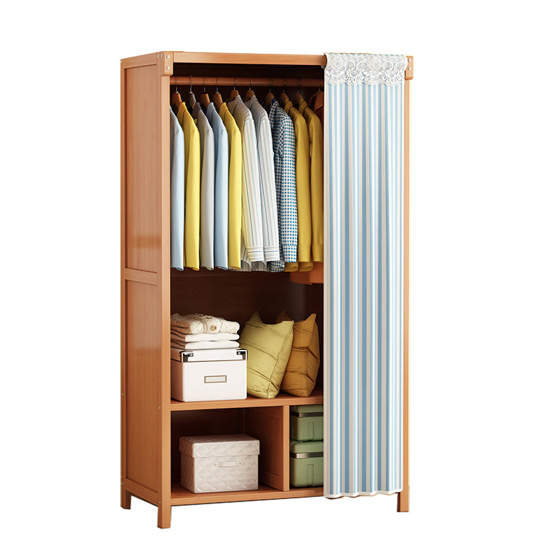 Modern Solid Wood Wardrobe for Home Brown Cabinet with Shelves