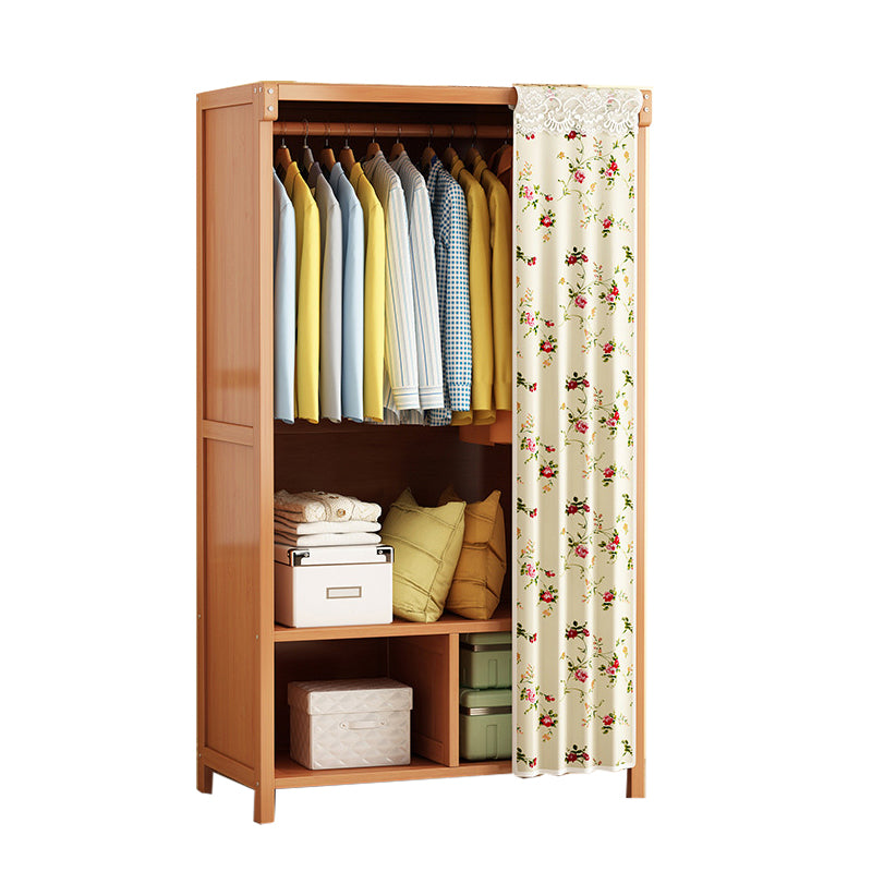 Modern Solid Wood Wardrobe for Home Brown Cabinet with Shelves
