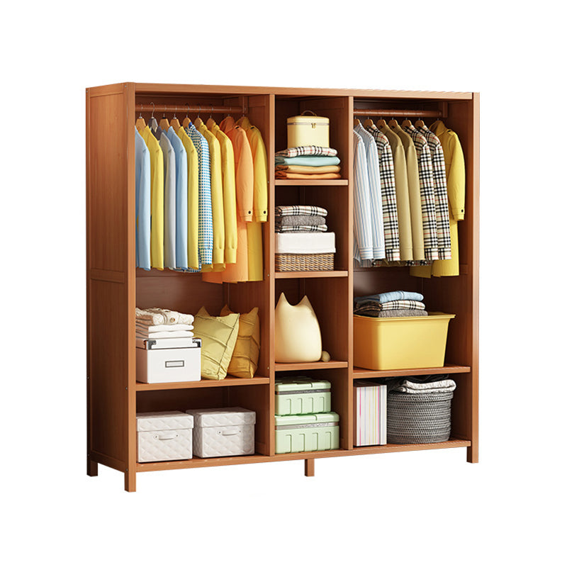 Modern Solid Wood Wardrobe for Home Brown Cabinet with Shelves