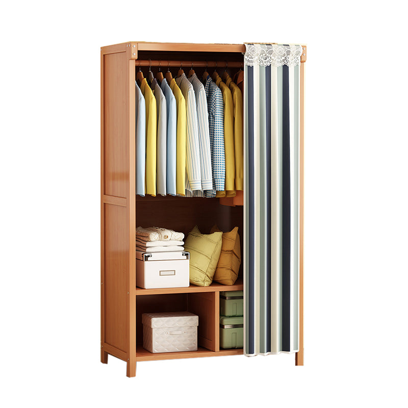 Modern Solid Wood Wardrobe for Home Brown Cabinet with Shelves