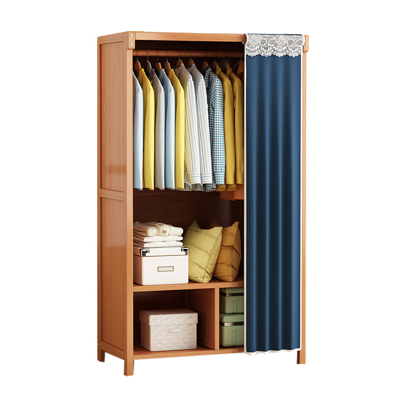 Modern Solid Wood Wardrobe for Home Brown Cabinet with Shelves