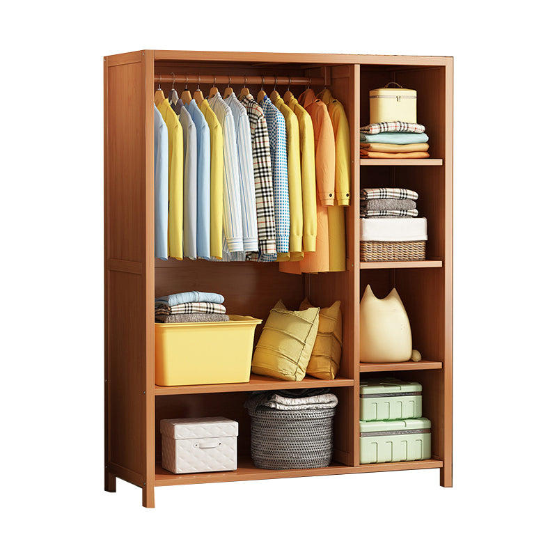 Modern Solid Wood Wardrobe for Home Brown Cabinet with Shelves