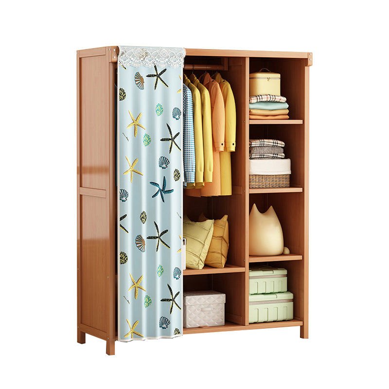 Modern Solid Wood Wardrobe for Home Brown Cabinet with Shelves