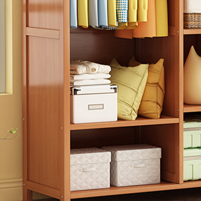 Modern Solid Wood Wardrobe for Home Brown Cabinet with Shelves