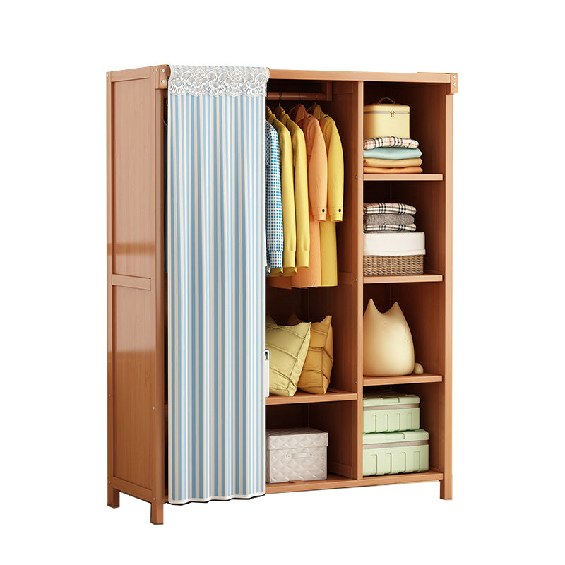 Modern Solid Wood Wardrobe for Home Brown Cabinet with Shelves