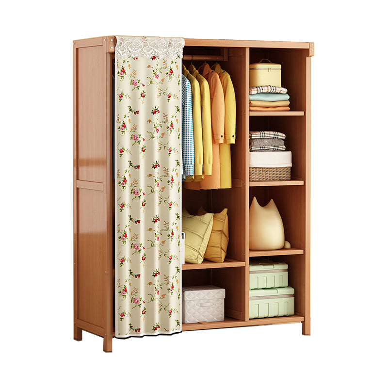 Modern Solid Wood Wardrobe for Home Brown Cabinet with Shelves