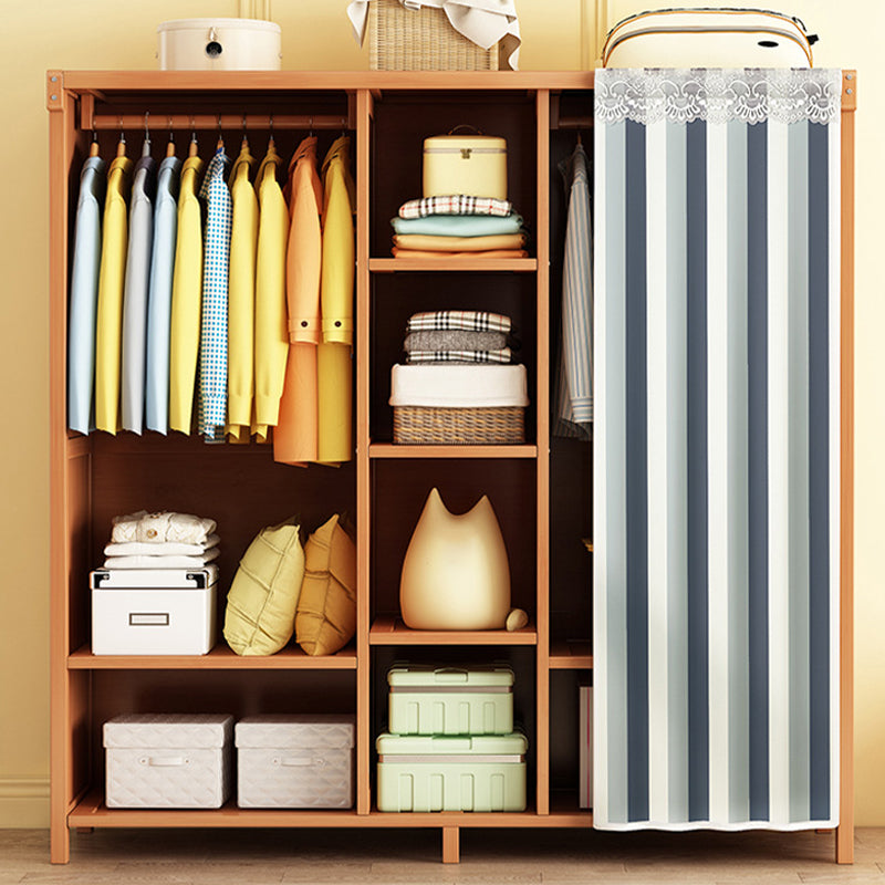 Modern Solid Wood Wardrobe for Home Brown Cabinet with Shelves