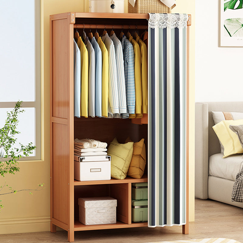 Modern Solid Wood Wardrobe for Home Brown Cabinet with Shelves