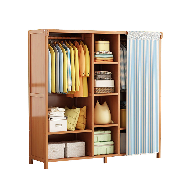 Modern Solid Wood Wardrobe for Home Brown Cabinet with Shelves