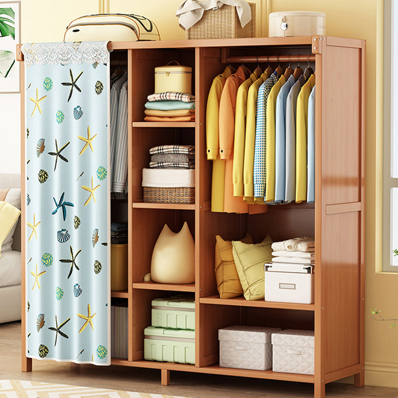 Modern Solid Wood Wardrobe for Home Brown Cabinet with Shelves