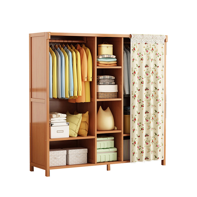 Modern Solid Wood Wardrobe for Home Brown Cabinet with Shelves