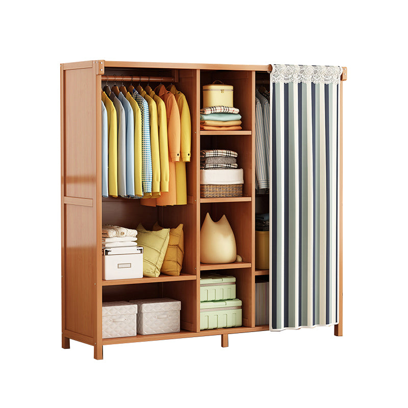Modern Solid Wood Wardrobe for Home Brown Cabinet with Shelves