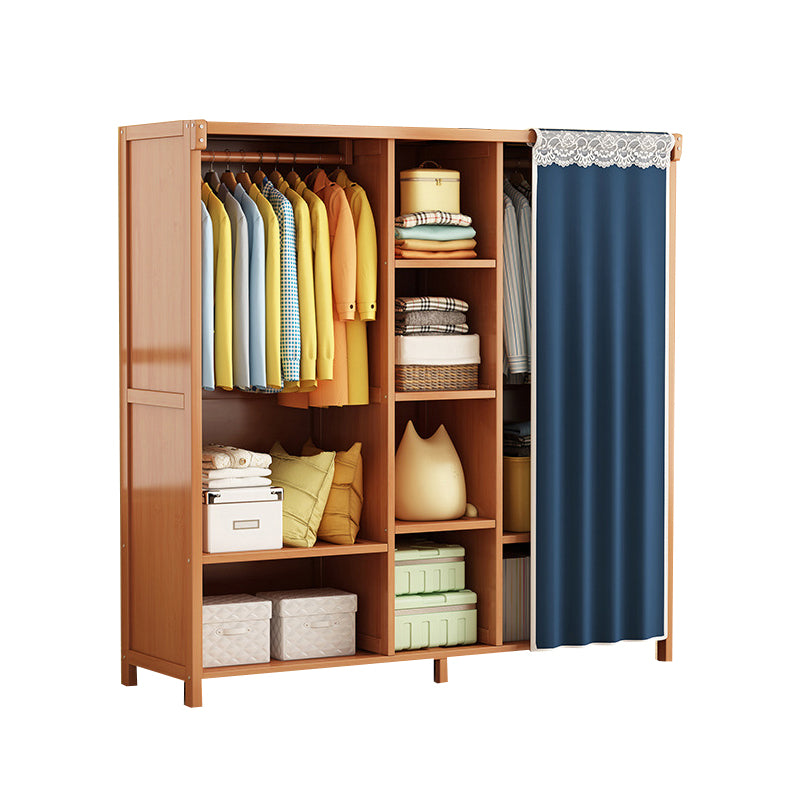 Modern Solid Wood Wardrobe for Home Brown Cabinet with Shelves