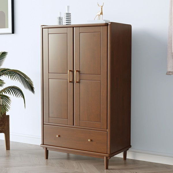 Traditional Rubberwood Wardrobe with Drawer Matte Finish Cabinet for Home