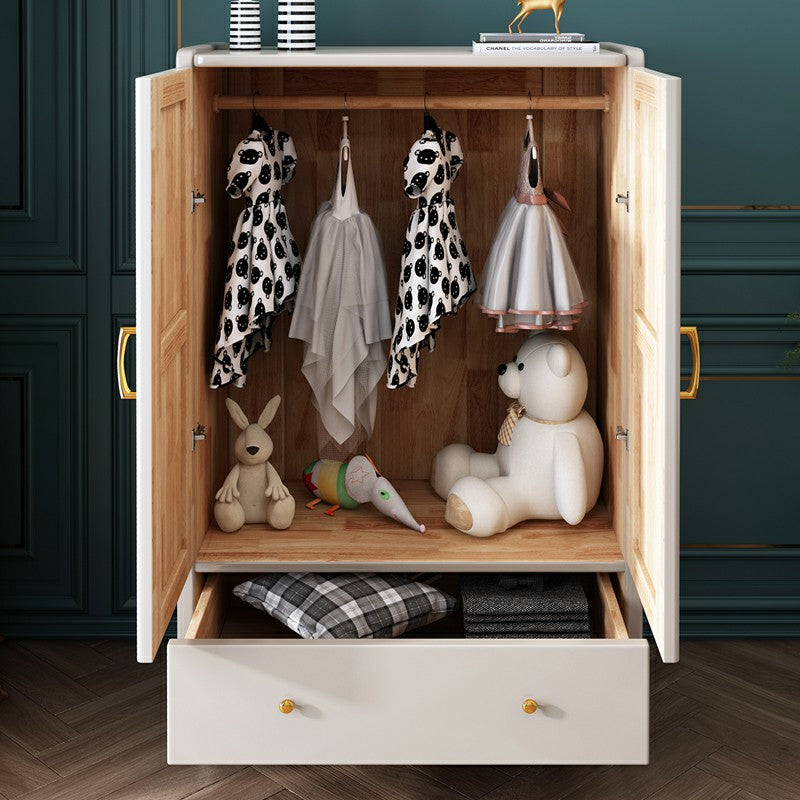 Traditional Rubberwood Wardrobe with Drawer Matte Finish Cabinet for Home