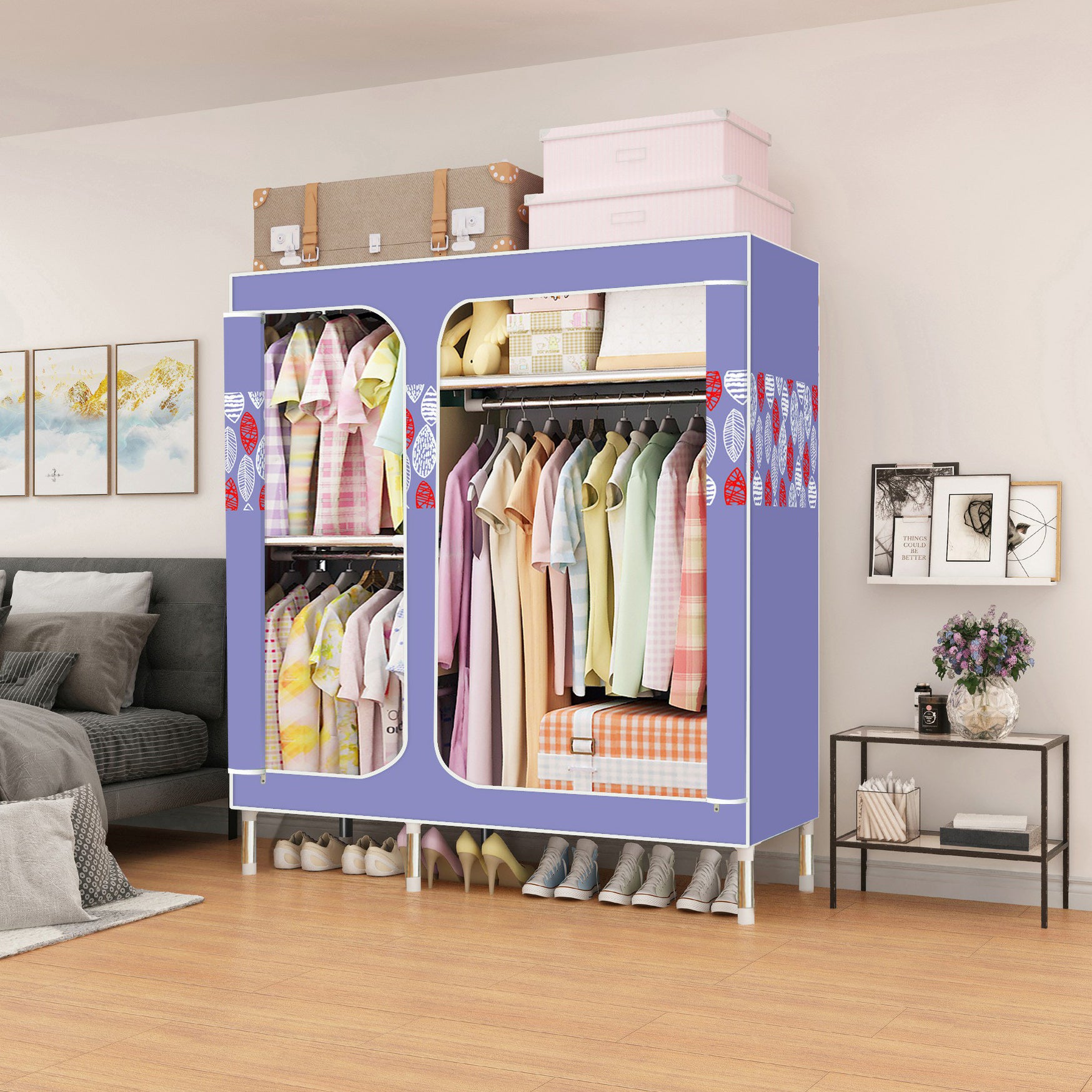 Contemporary Style Home Wardrobe Steel Wardrobe Closet with Shelves