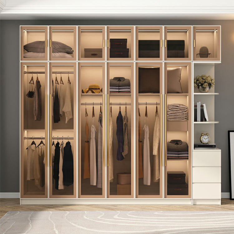 Engineered Wood Armoire with Glass Doors Modern Cabinet for Bedroom