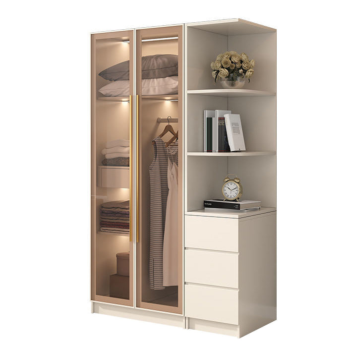 Engineered Wood Armoire with Glass Doors Modern Cabinet for Bedroom
