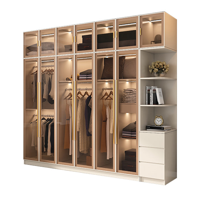 Engineered Wood Armoire with Glass Doors Modern Cabinet for Bedroom