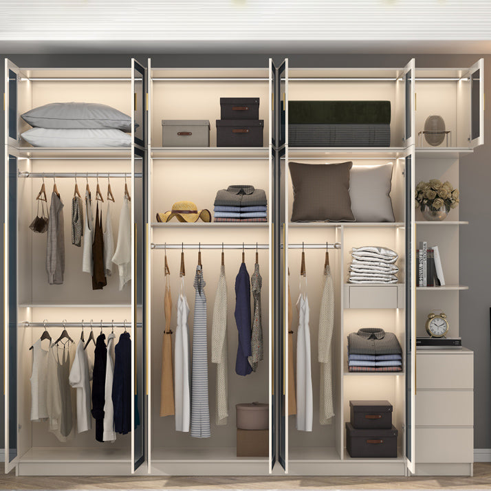 Engineered Wood Armoire with Glass Doors Modern Cabinet for Bedroom