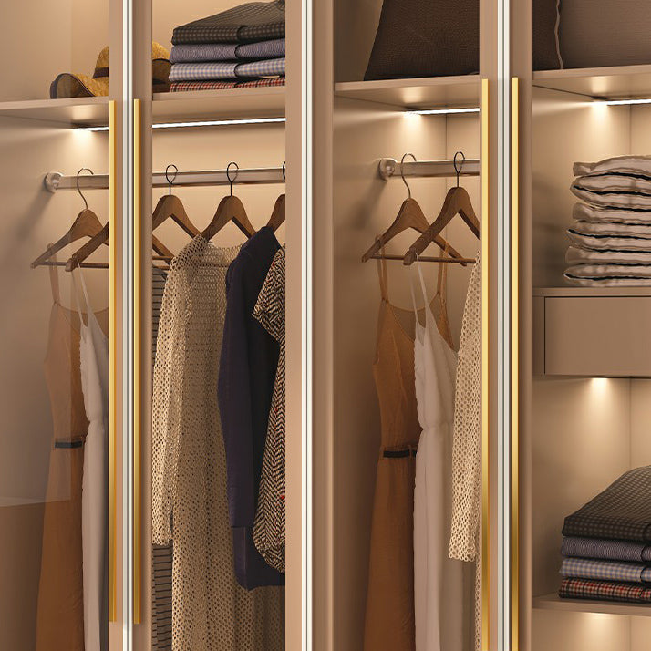 Engineered Wood Armoire with Glass Doors Modern Cabinet for Bedroom