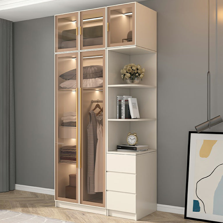 Engineered Wood Armoire with Glass Doors Modern Cabinet for Bedroom
