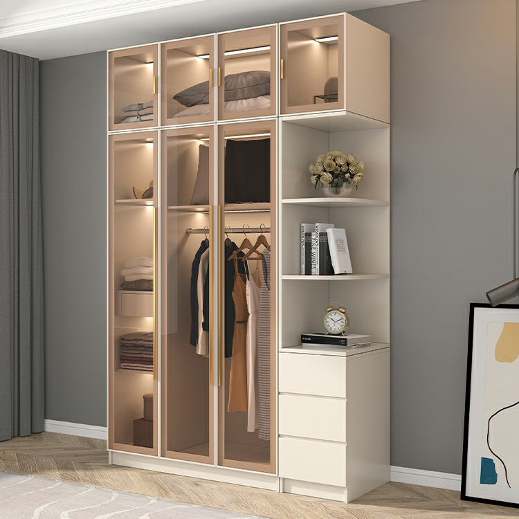 Engineered Wood Armoire with Glass Doors Modern Cabinet for Bedroom