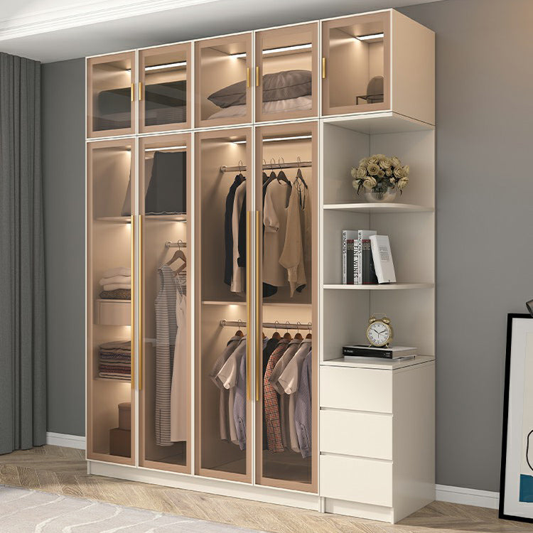 Engineered Wood Armoire with Glass Doors Modern Cabinet for Bedroom