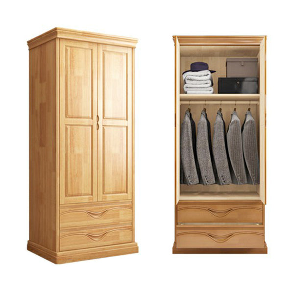 Rubberwood Armoire with Garment Rod Traditional Storage Cabinet with Drawers