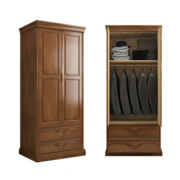 Rubberwood Armoire with Garment Rod Traditional Storage Cabinet with Drawers