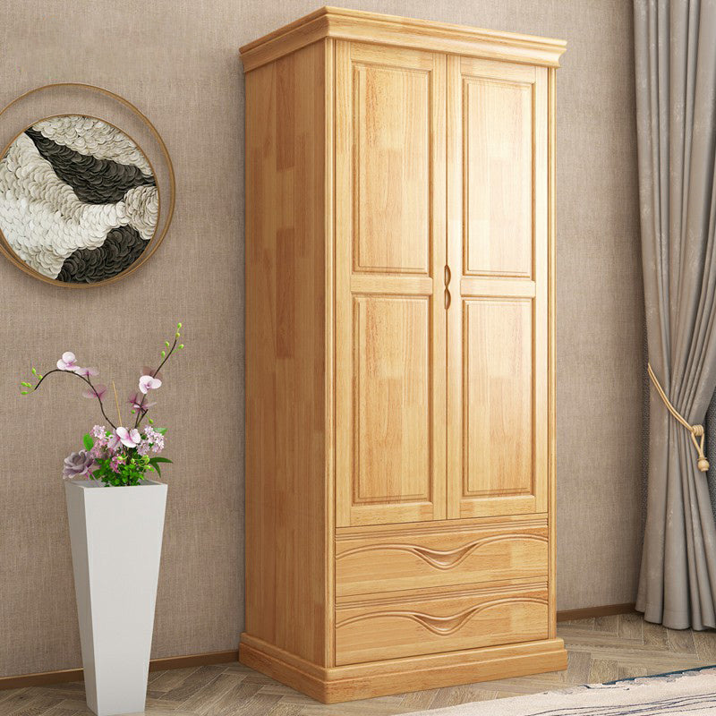 Rubberwood Armoire with Garment Rod Traditional Storage Cabinet with Drawers