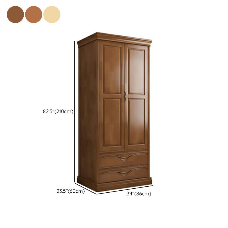 Rubberwood Armoire with Garment Rod Traditional Storage Cabinet with Drawers