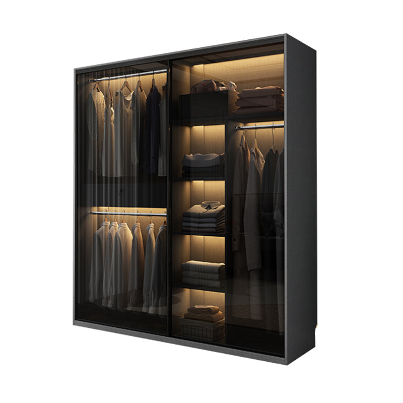 Modern Style Glass Wardrobe 1-Drawer Bedroom Wardrobe Closet