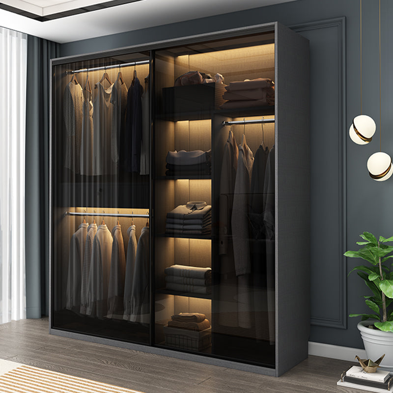Modern Style Glass Wardrobe 1-Drawer Bedroom Wardrobe Closet