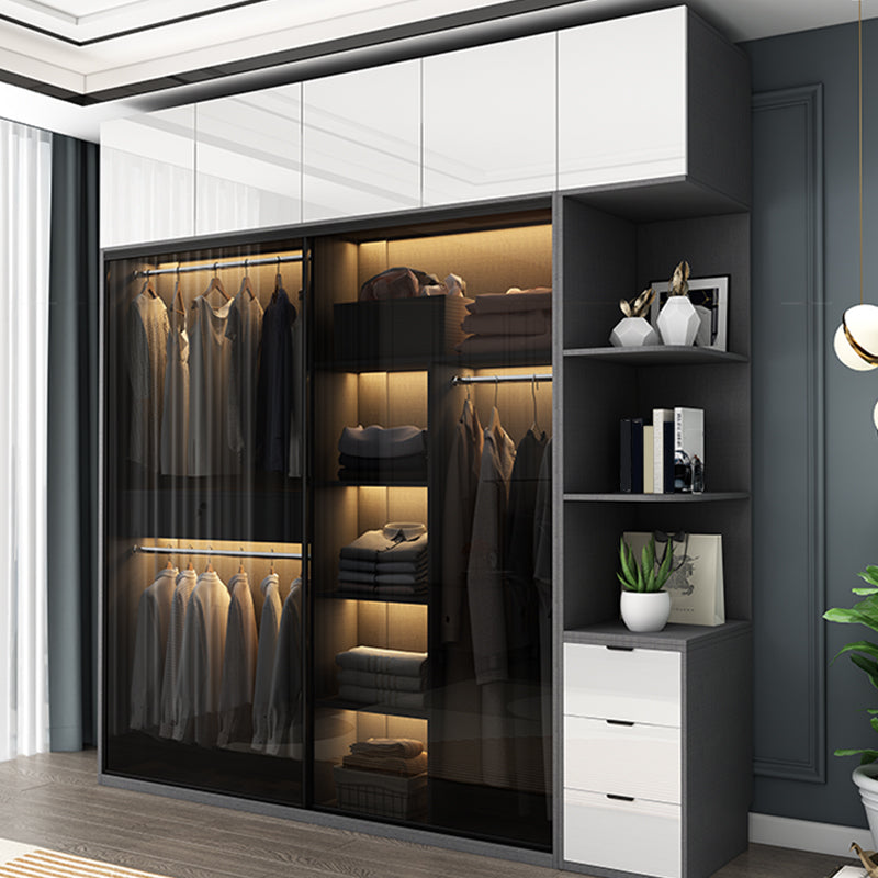Modern Style Glass Wardrobe 1-Drawer Bedroom Wardrobe Closet