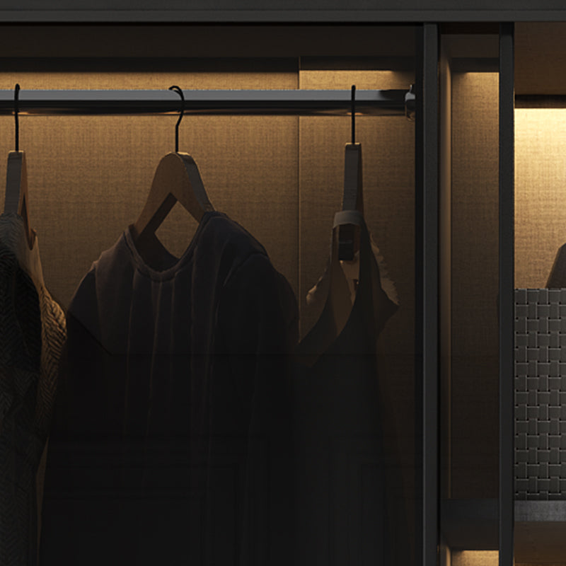 Modern Style Glass Wardrobe 1-Drawer Bedroom Wardrobe Closet