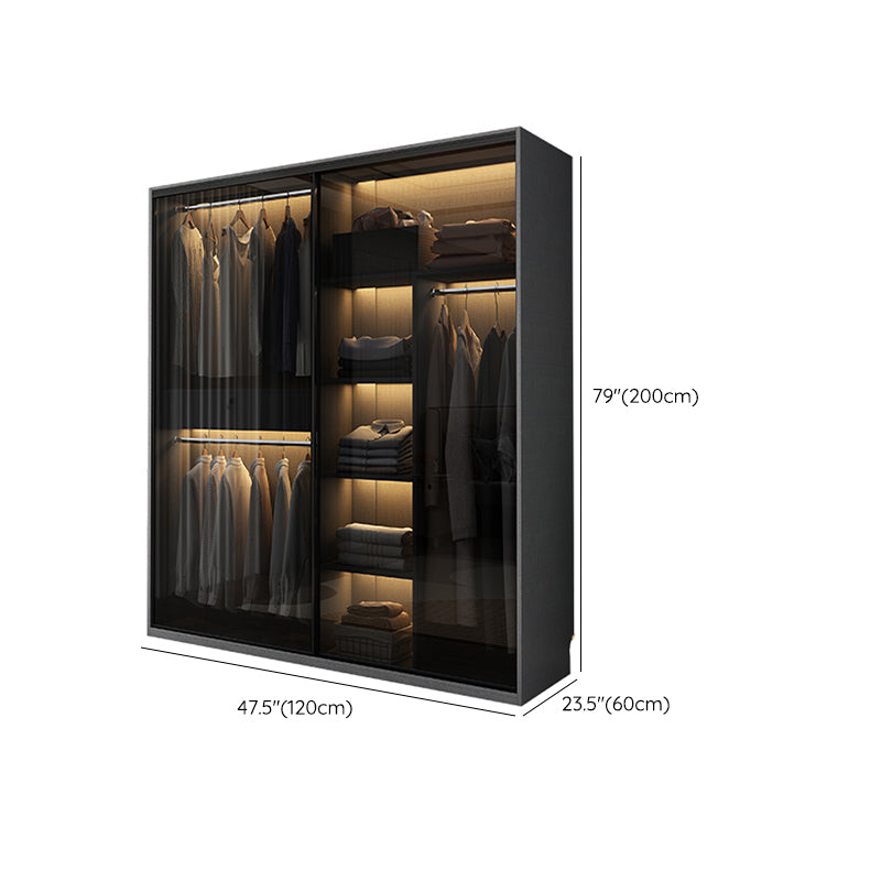 Modern Style Glass Wardrobe 1-Drawer Bedroom Wardrobe Closet