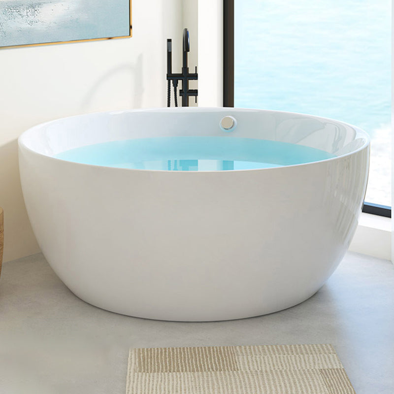 Modern Round Acrylic Bathtub Center Drain and Overflow Trim Tub