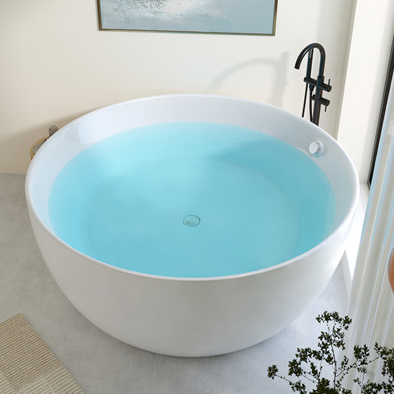 Modern Round Acrylic Bathtub Center Drain and Overflow Trim Tub