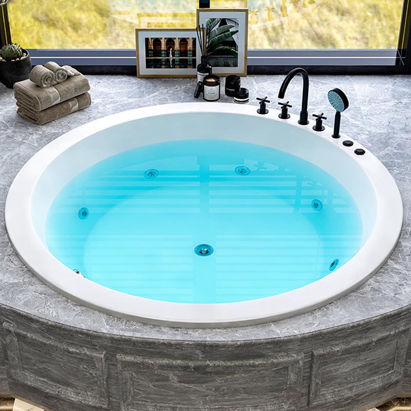 Modern Round Drop-in Bath Tub Acrylic Soaking Bathtub in White