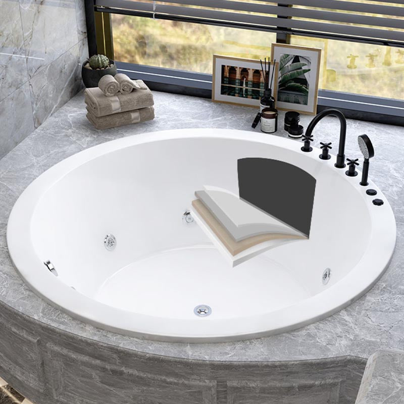Modern Round Drop-in Bath Tub Acrylic Soaking Bathtub in White