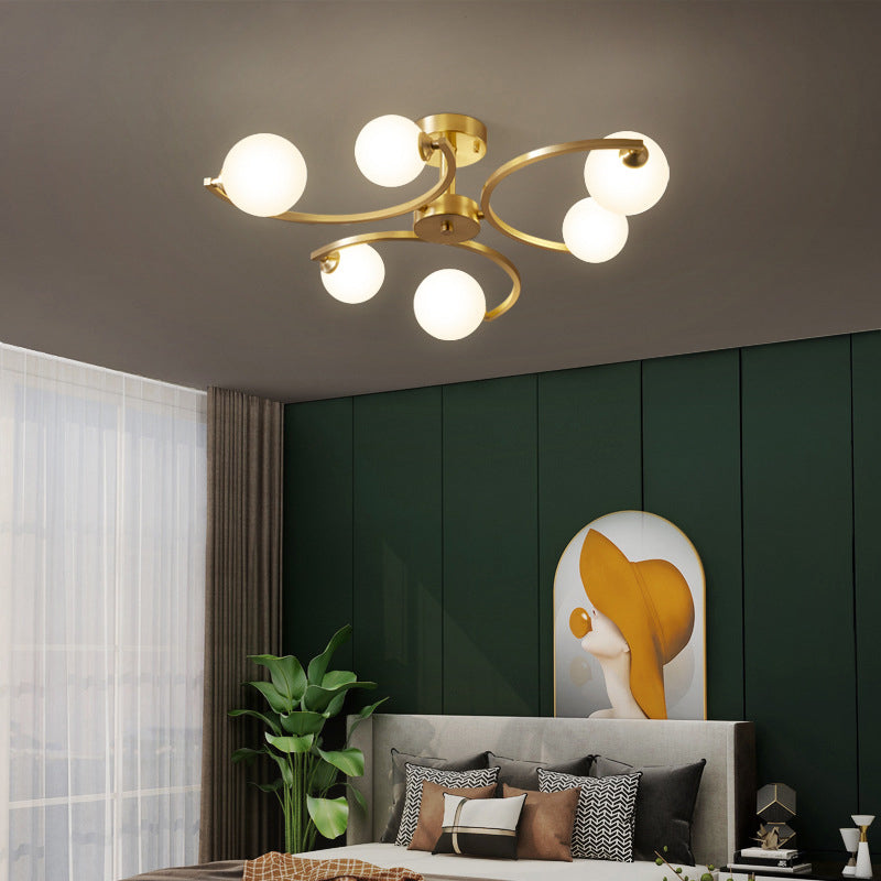 Modern Style Sputnik Flush Mount Metal Ceiling Light in Gold for Bedroom