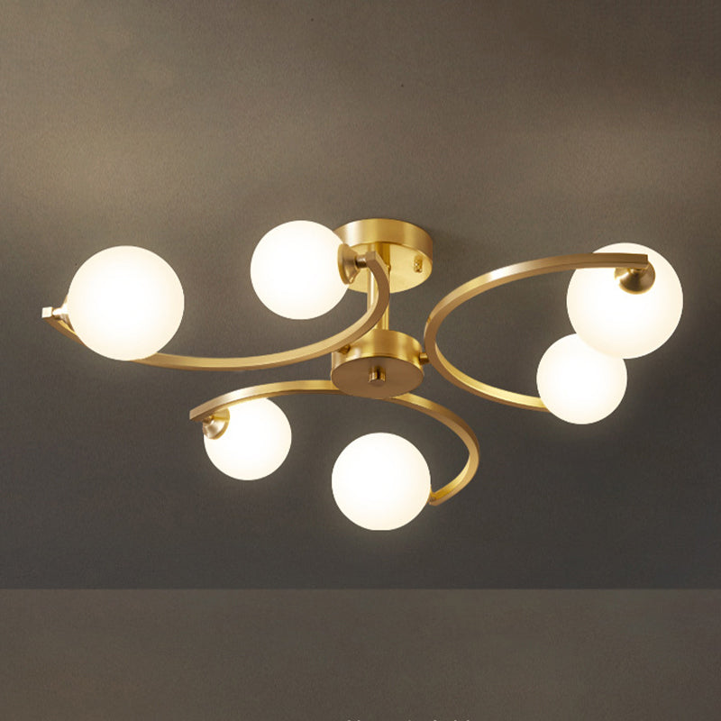 Modern Style Sputnik Flush Mount Metal Ceiling Light in Gold for Bedroom
