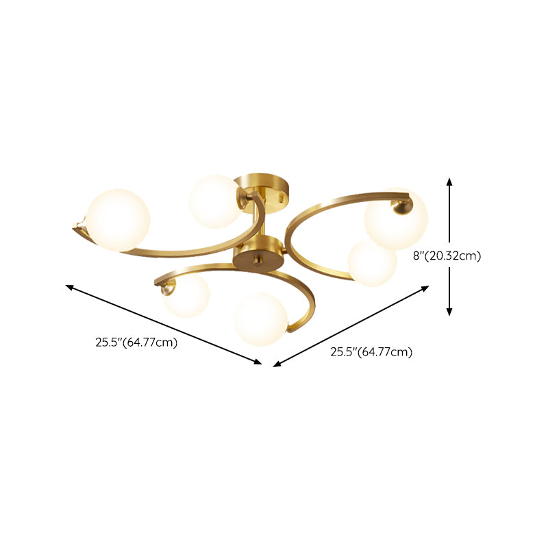 Modern Style Sputnik Flush Mount Metal Ceiling Light in Gold for Bedroom