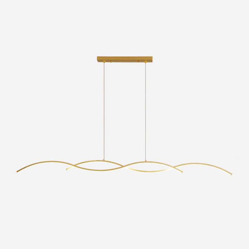 Minimalism LED Island Light Fixture Waves Copper Hanging Lamp for Dining Room